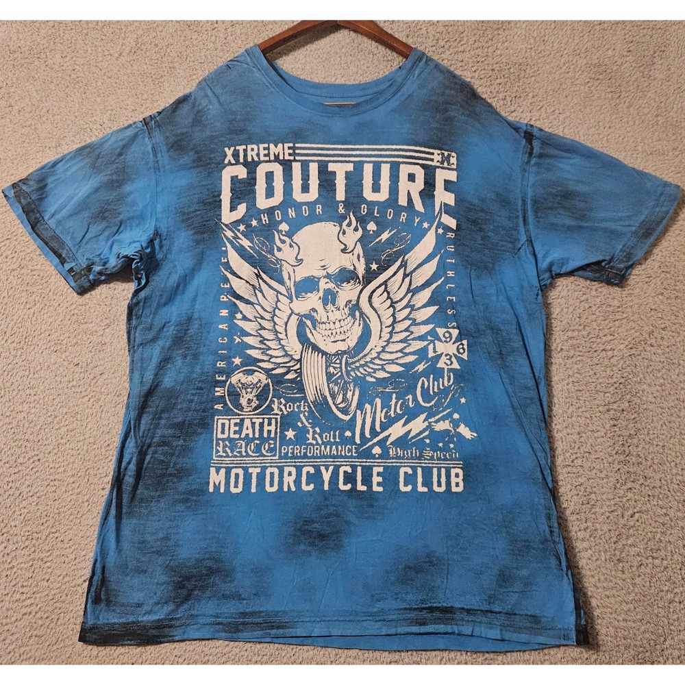 Vtg Xtreme Couture By Affliction Men's 3XL Blue Short‎ Sleeve T Shirt Y2K